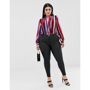 Wrap Front Bodysuit in Stripe Print